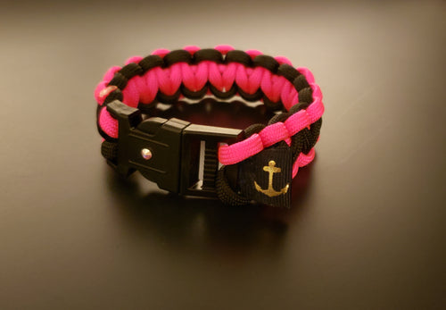 Ladies Hot Pink & Black Anchor Bracelet